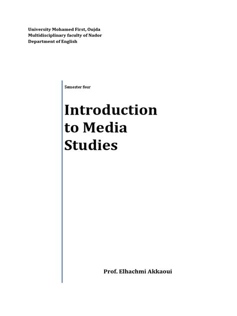 Introduction from the Program Head. . Introduction to media studies pdf